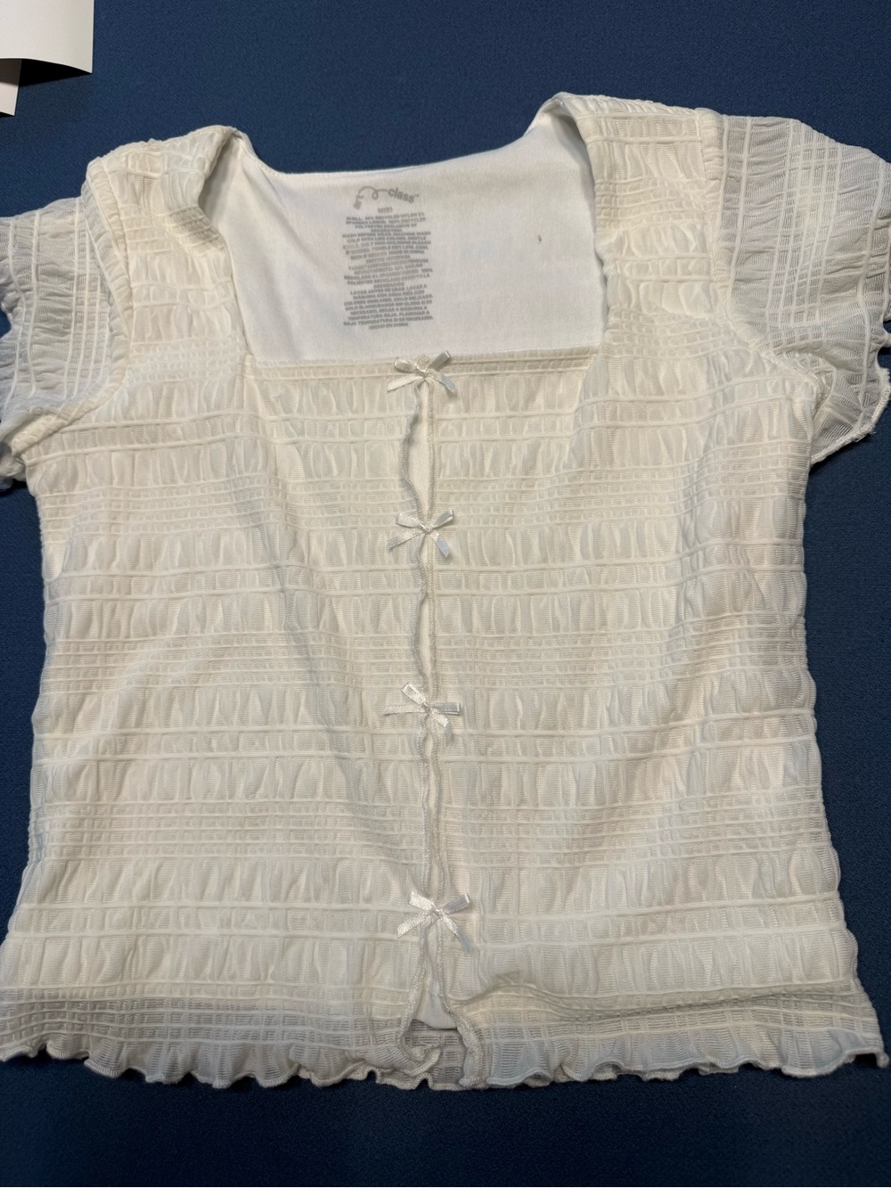 Girls Cream Smocked Square-Neck Top with Front Bows